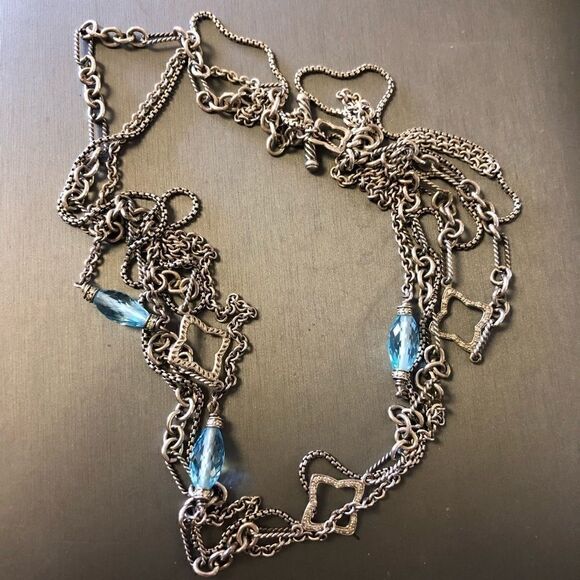 AUTHENTIC David Yurman Quatrefoil 925 Sterling Silver Blue Topaz Necklace - Picture 3 of 8